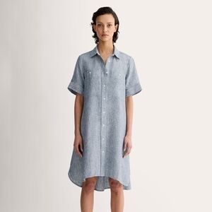Everlane Women's Daytripper Dress in Linen in White/Blue, Size Small